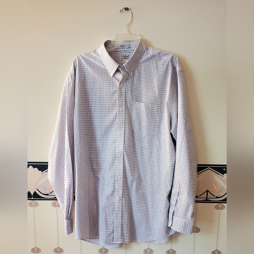 LL Bean White Blue Casual Button Down Shirt XL REG